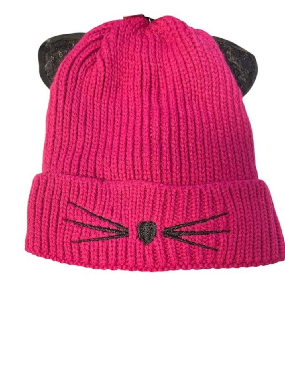 Youth Knit Cat Ear Beanie Hat With Faux Fur Lining